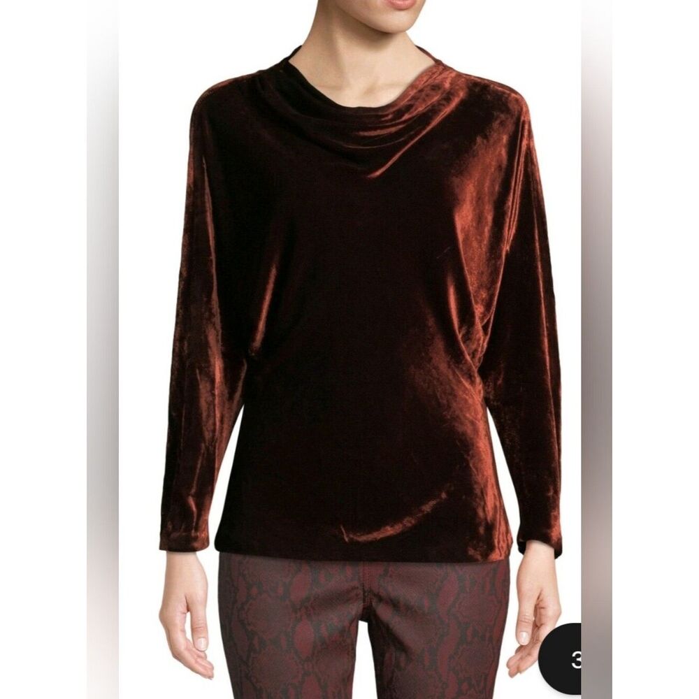 A.L.C. Miller Top in Cognac Silk Velvet Cowl Neck Long Sleeve Size 2